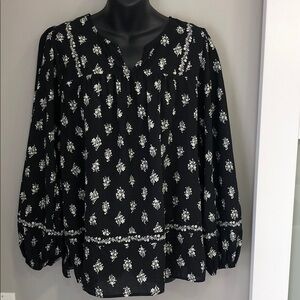 Maurices Black & White Floral Peasant Blouse – Size 0X